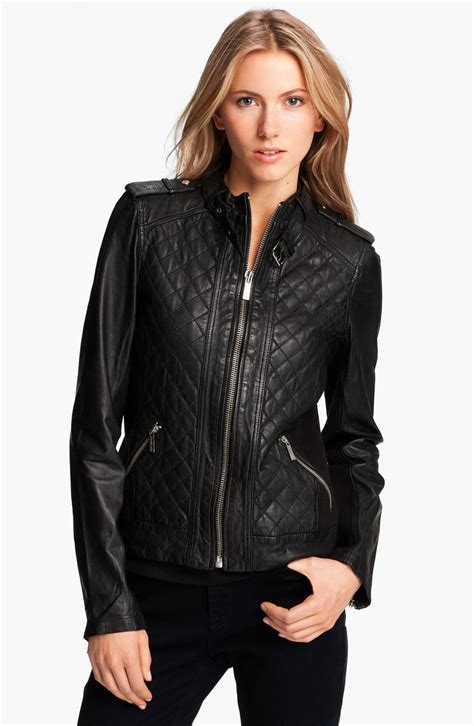 michael kors black leather jacket quilted|Michael Kors water resistant jacket.